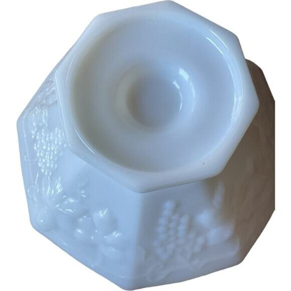 White Milk Glass Octagonal Grapevine Bowl - Picture 9 of 9